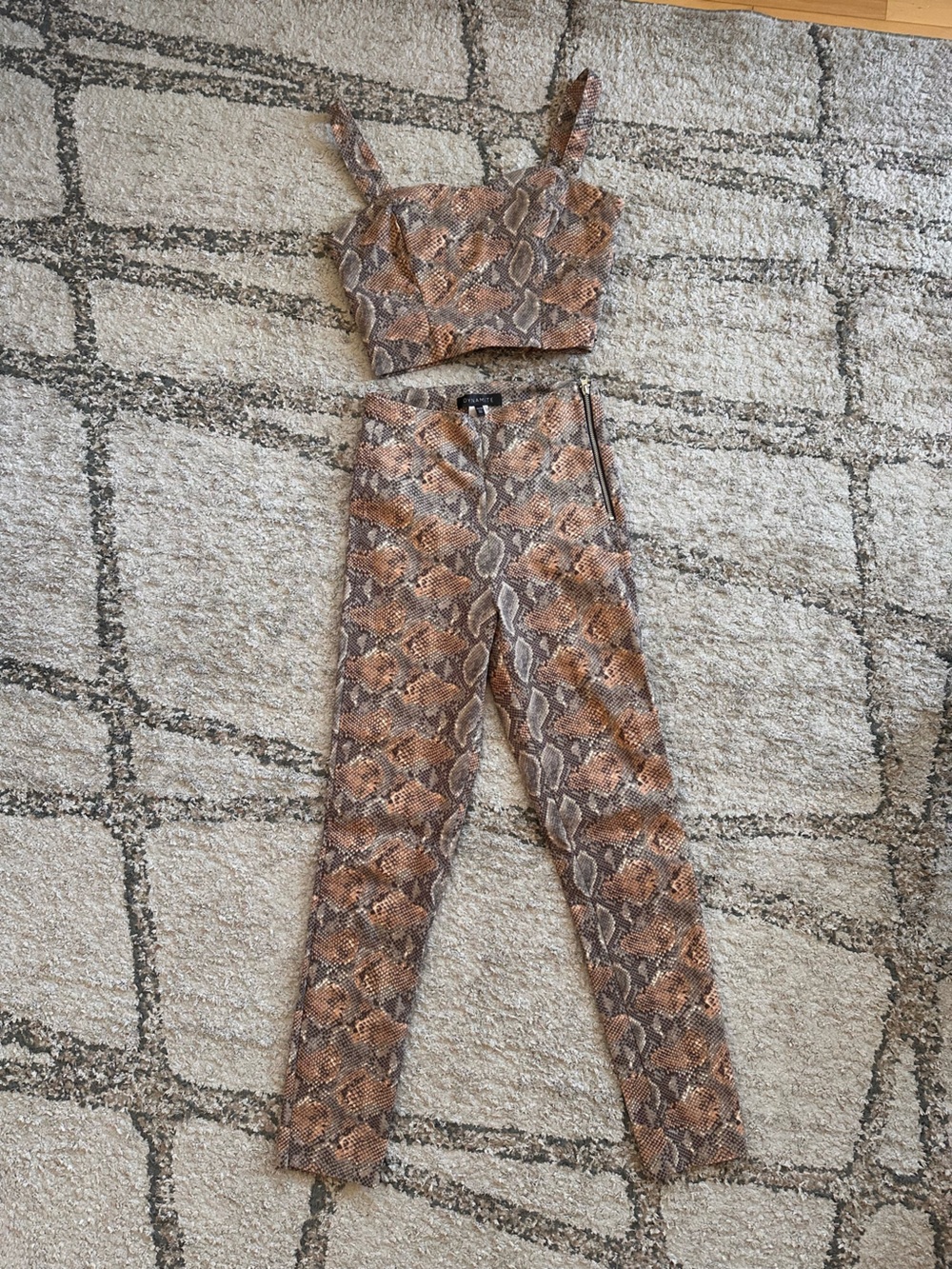 Dynamite Brown Snake-Print Crop Top & Pants Set
